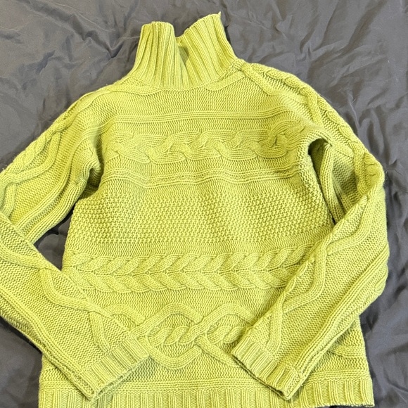 Garnet Hill Sweaters - Garnet Hill Lime Green Cable Knit Turtleneck Sweater